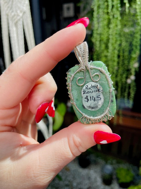 Zoisite Tree Wire-Wrapped Crystal Pendant