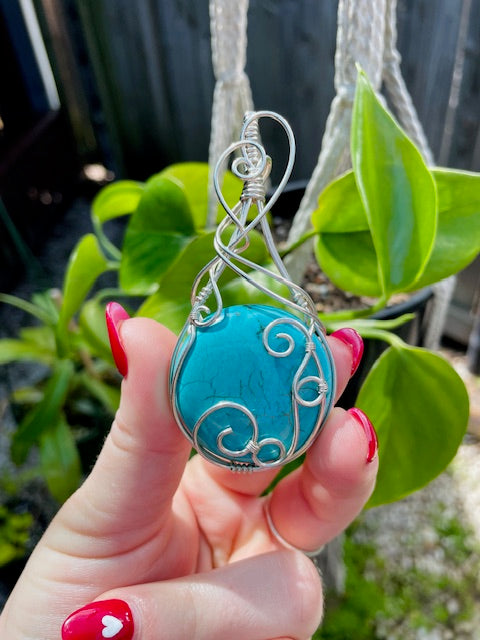 Turquoise Wire-Wrapped Crystal Pendant