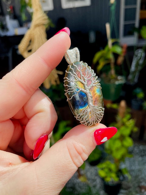 Labradorite Tree Wire-Wrapped Crystal Pendant