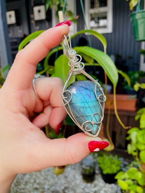 Labradorite Wire-Wrapped Crystal Pendant