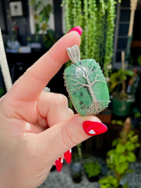 Zoisite Tree Wire-Wrapped Crystal Pendant